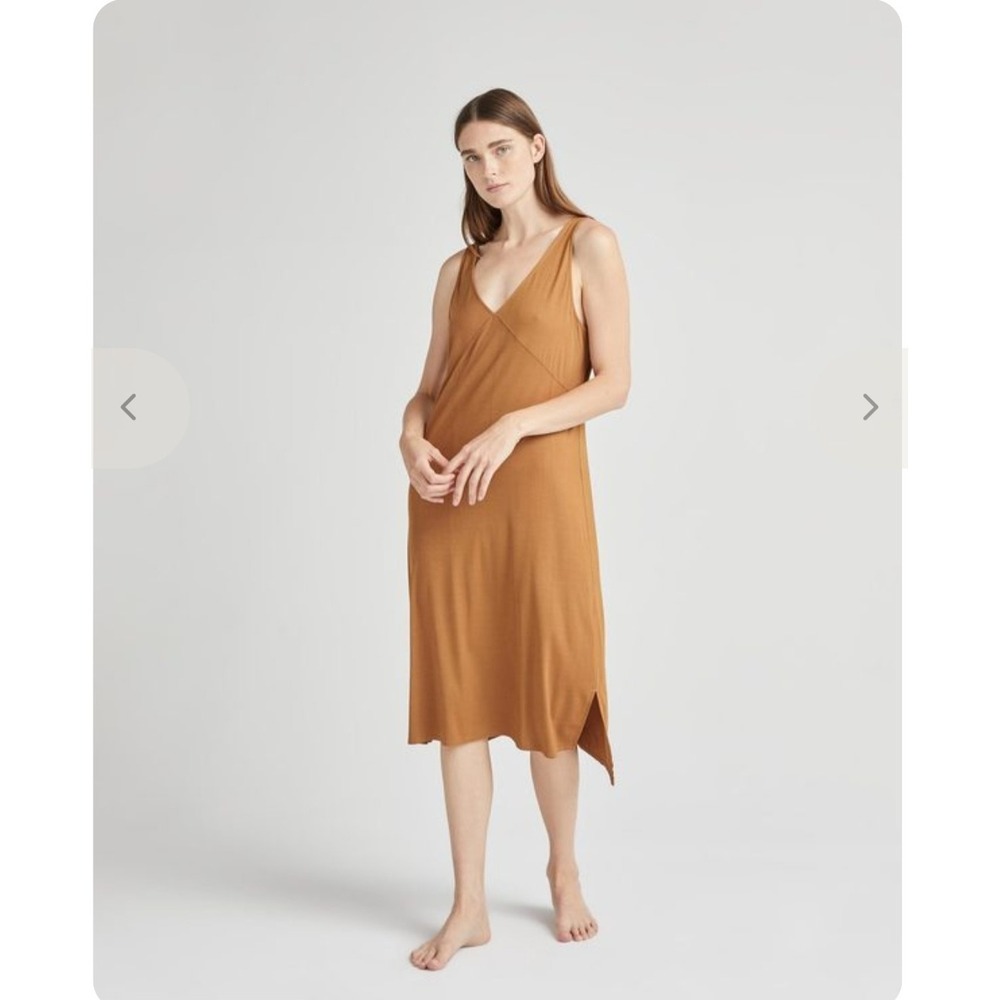 Richer Poorer Women Brown V-Neck Sleeveless Midi Slip Dress Tobacco XS